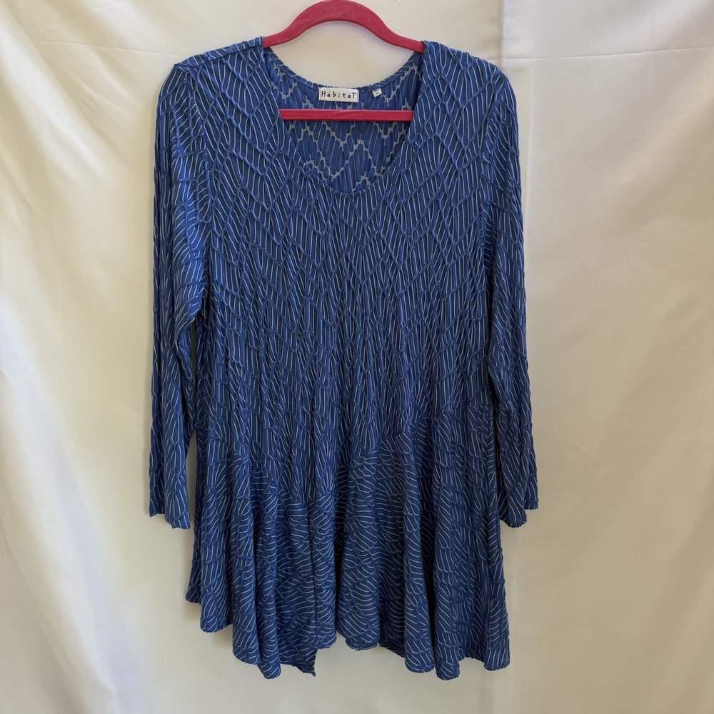 Habitat Tunic Women's XL Blue Textured V-neck Asymmetrical Artsy Lagenlook Boho
